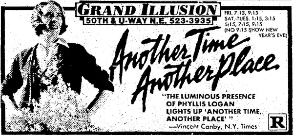 Grand Illusion newspaper ad for the movie ANOTHER TIME, ANOTHER PLACE