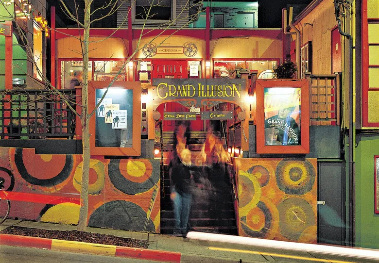 The 50th Avenue entrance to the Grand Illusion Cinema circa 2023